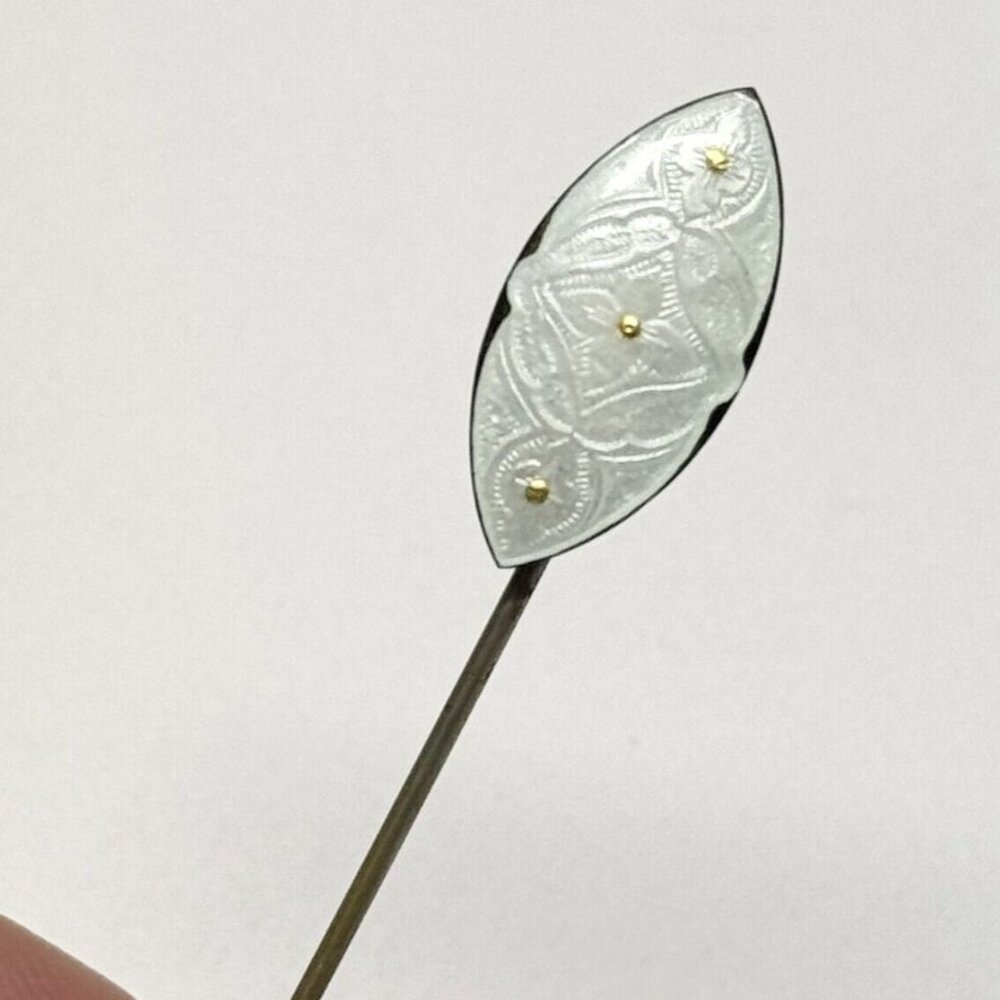 Antique Estate White Guilloche Enamel Stick Pin